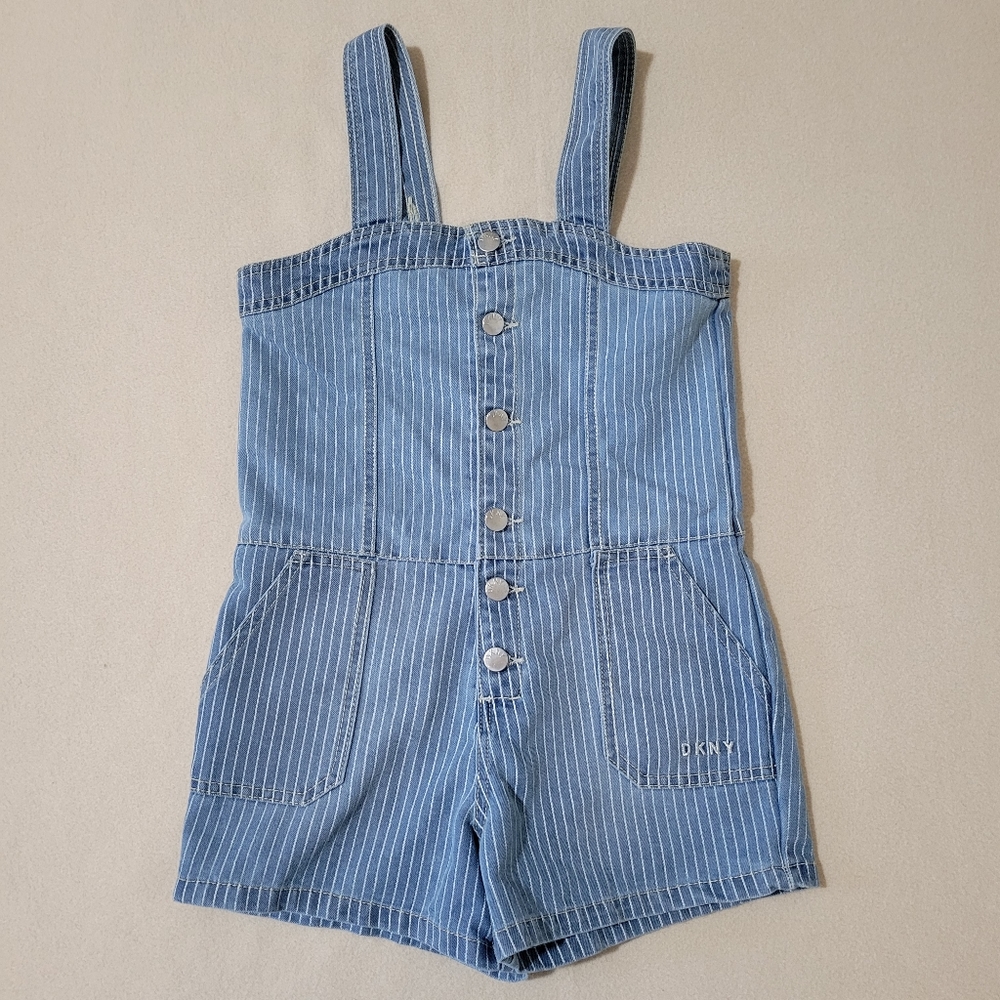 ✨️3/$9✨️ DKNY Denim Pinstriped Blue & White  Girl Overalls